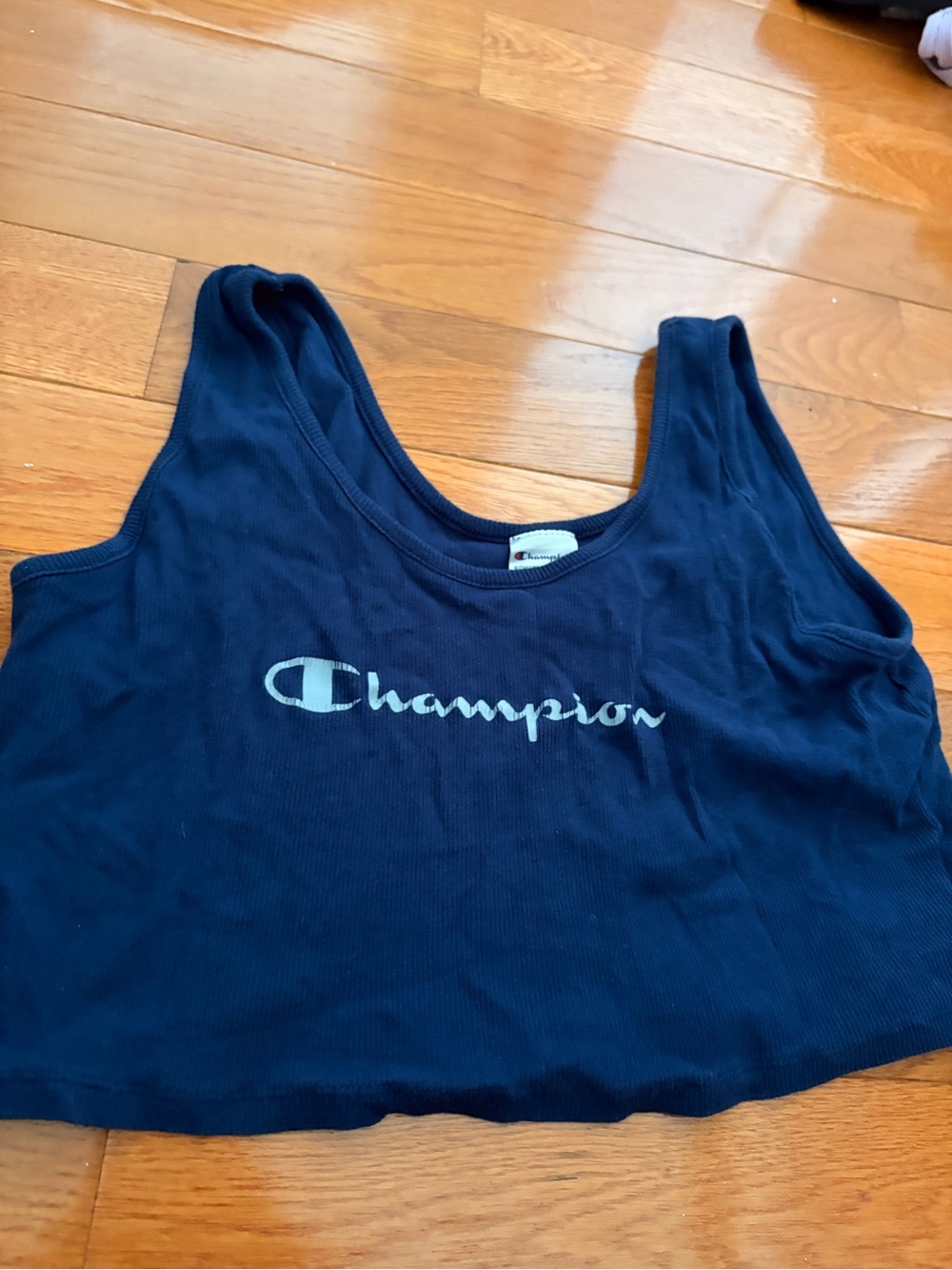 Champion Navy Ribbed Logo Crop Tank